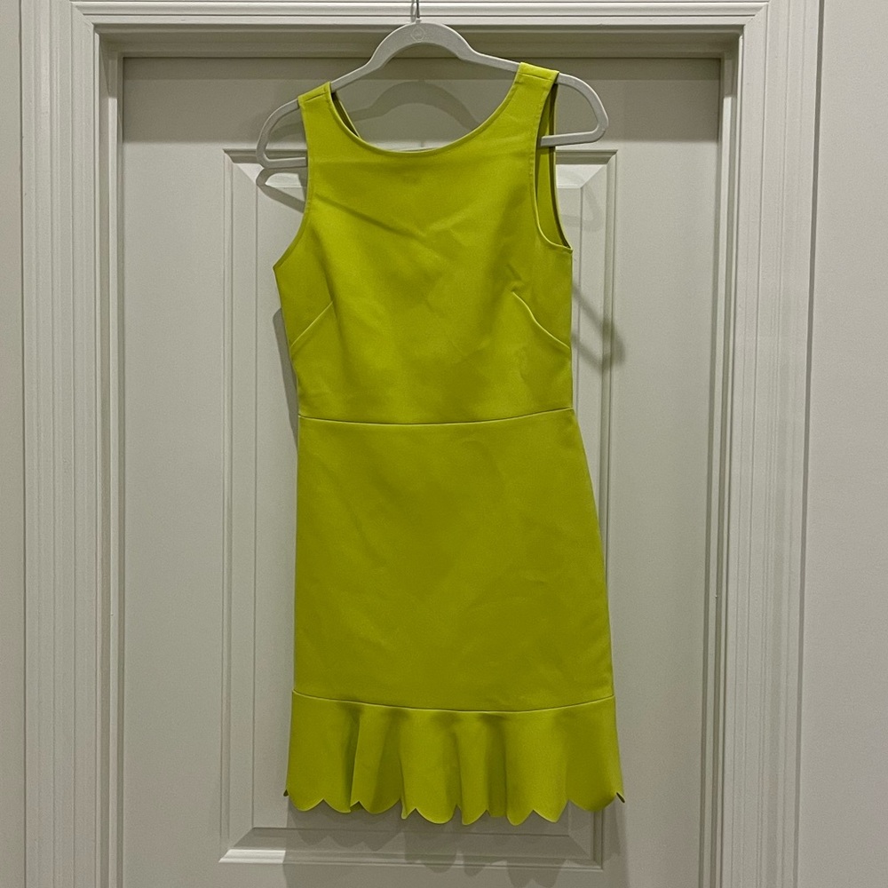 J Crew Neon Dress with Scalloped trim